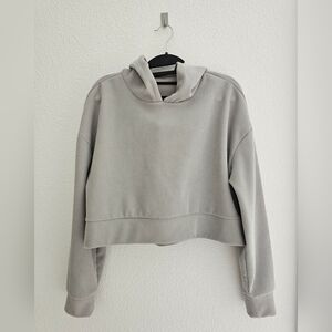 Gray Cropped Ribbed Women's Heavy Weight Hoodie